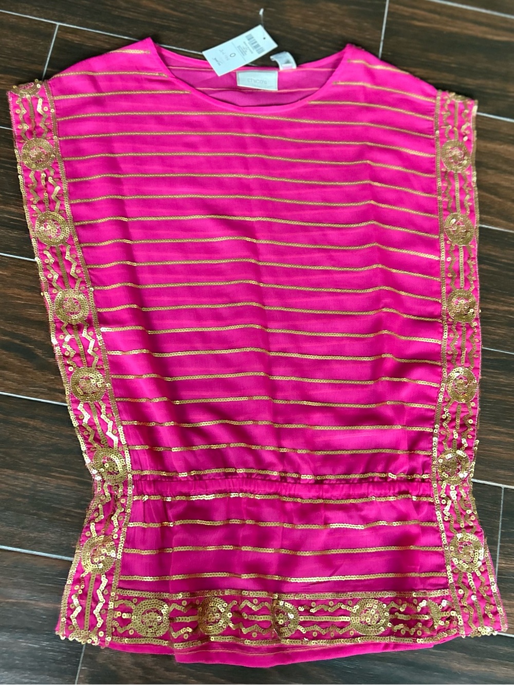 Chico's Hot Pink Tunic with Gold Stitching size 0 = US size 4